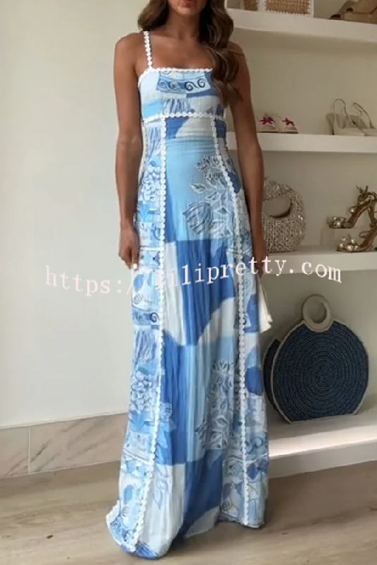 Terazza Ric Rac Trims Unique Print Back Tie-up Slip Flared Maxi Dress Comfortable Long-Sleeve Maxi Dress Terazza Ric Rac Trims Unique Print Back Tie-up Slip Flared Maxi Dress Comfortable Long-Sleeve Maxi Dress