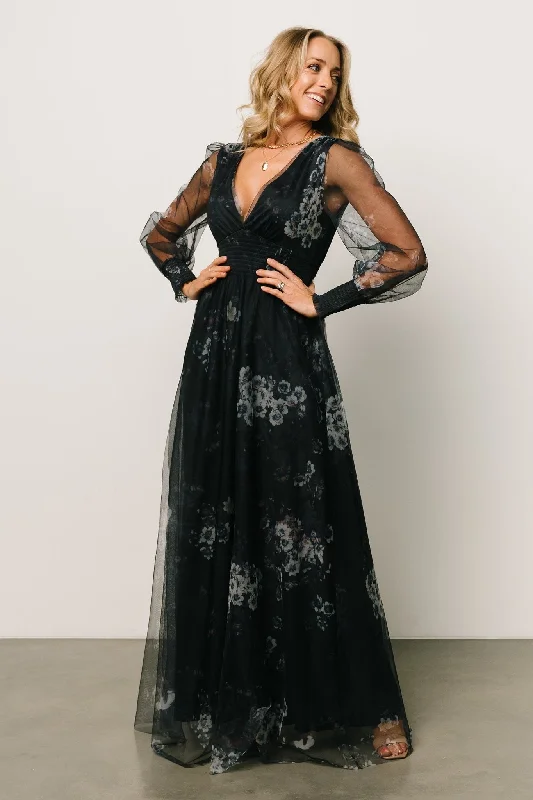 Layla Tulle Maxi Dress | Navy Multi Stylish Boho Maxi Dress