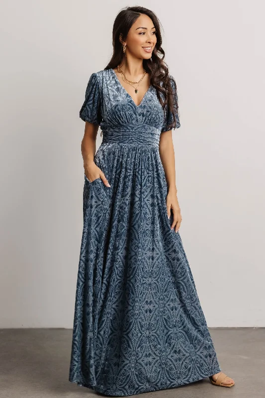 Leslie Velvet Maxi Dress | Blue Comfortable Casual Maxi Dress