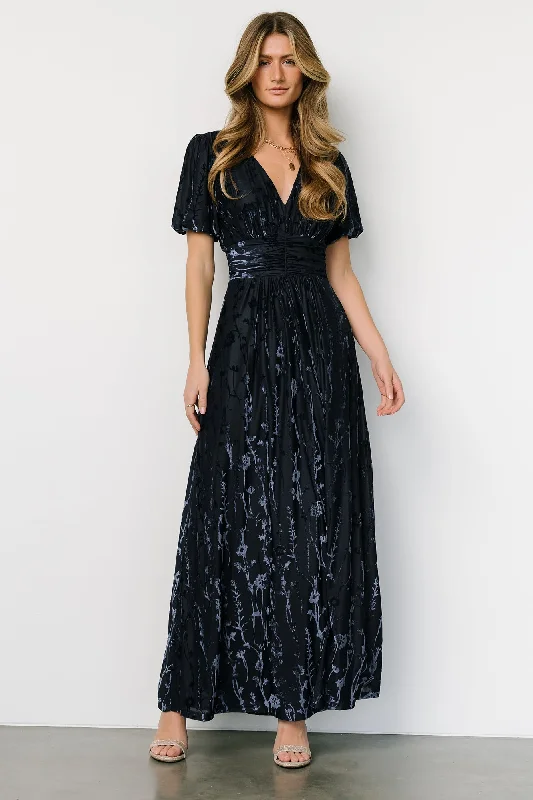 Leslie Velvet Maxi Dress | Deep Blue Trendy A-Line Maxi Dress