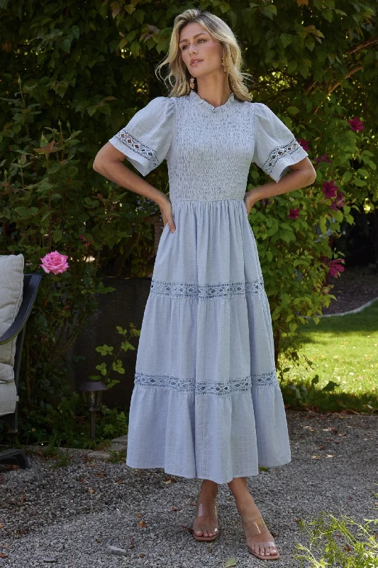 Loveland Geo Lace Maxi Dress | Light Blue Fashionable Printed Maxi Dress