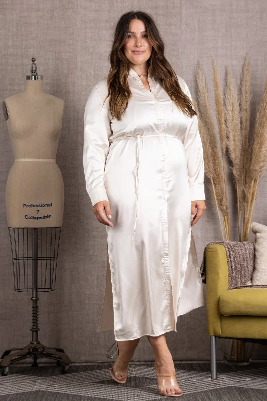 IVORY BUTTON DOWN LONG SLEEVES PLUS SIZE MAXI DRESS-M51743WX Classic Tulle Maxi Dress IVORY BUTTON DOWN LONG SLEEVES PLUS SIZE MAXI DRESS-M51743WX Classic Tulle Maxi Dress