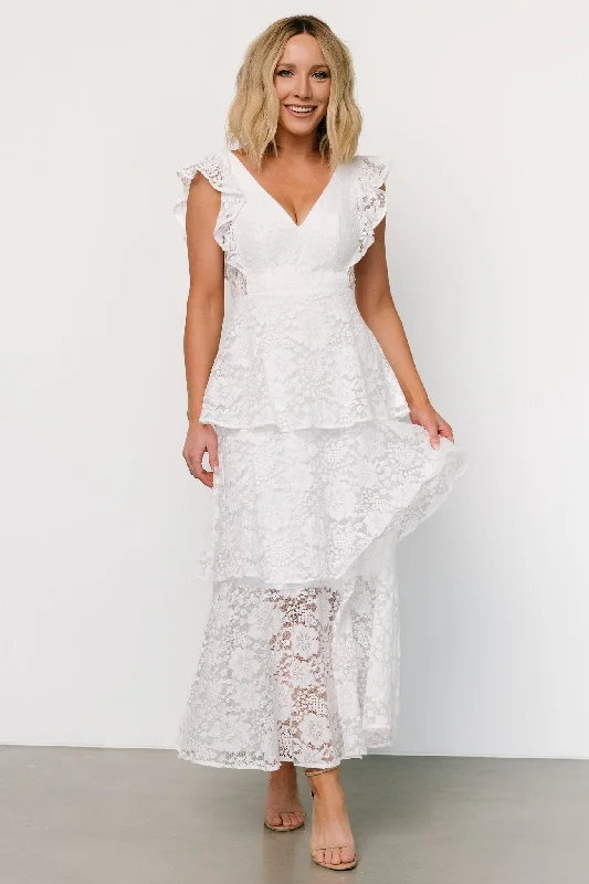 Margot Lace Tiered Maxi Dress | Off White Trendy Floral Print Maxi Dress