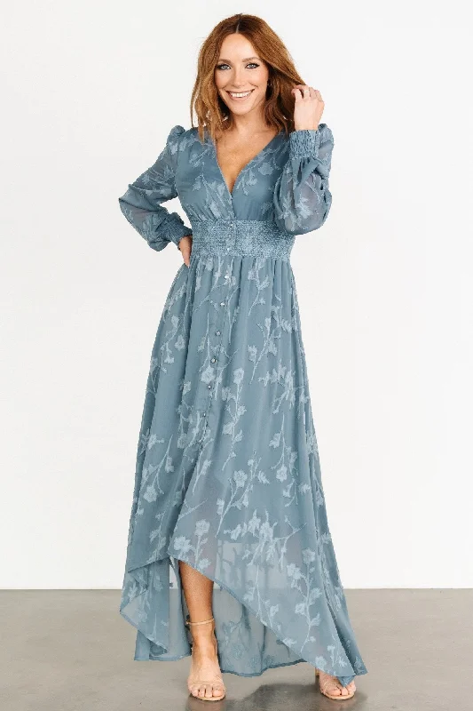 Mayfair High Low Maxi Dress | Slate Blue Elegant Maxi Dress with Lace