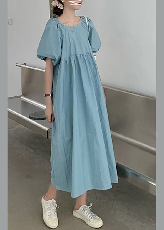 Modern Blue Patchwork Wrinkled Slim Cotton Maxi Dresses Summer Comfortable Ruffle Hem Maxi Dress Modern Blue Patchwork Wrinkled Slim Cotton Maxi Dresses Summer Comfortable Ruffle Hem Maxi Dress