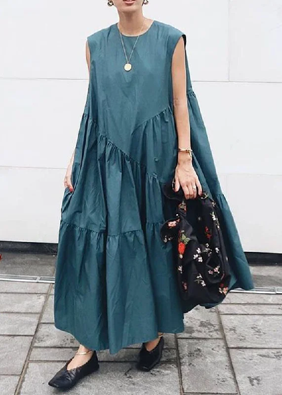 Organic Blue O Neck Wrinkled Patchwork Cotton Maxi Dresses Sleeveless Fashionable Chiffon Tiered Maxi Dress Organic Blue O Neck Wrinkled Patchwork Cotton Maxi Dresses Sleeveless Fashionable Chiffon Tiered Maxi Dress