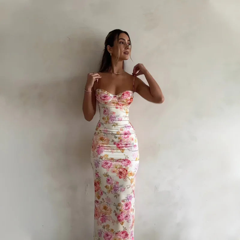 Pastel Floral Bodycon Maxi Dress Elegant Maxi Dress with Lace