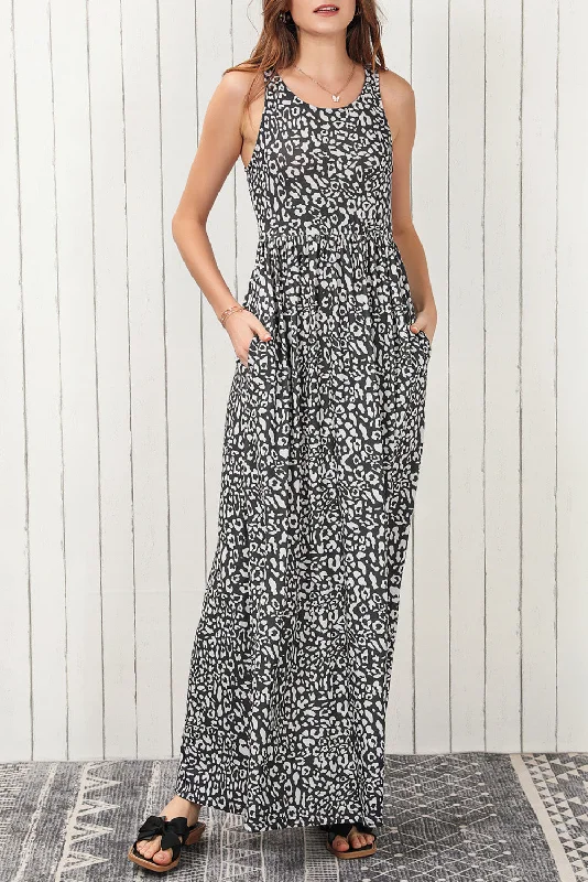 Printed Sleeveless Tie Waist Maxi Dress Classic Tulle Maxi Dress