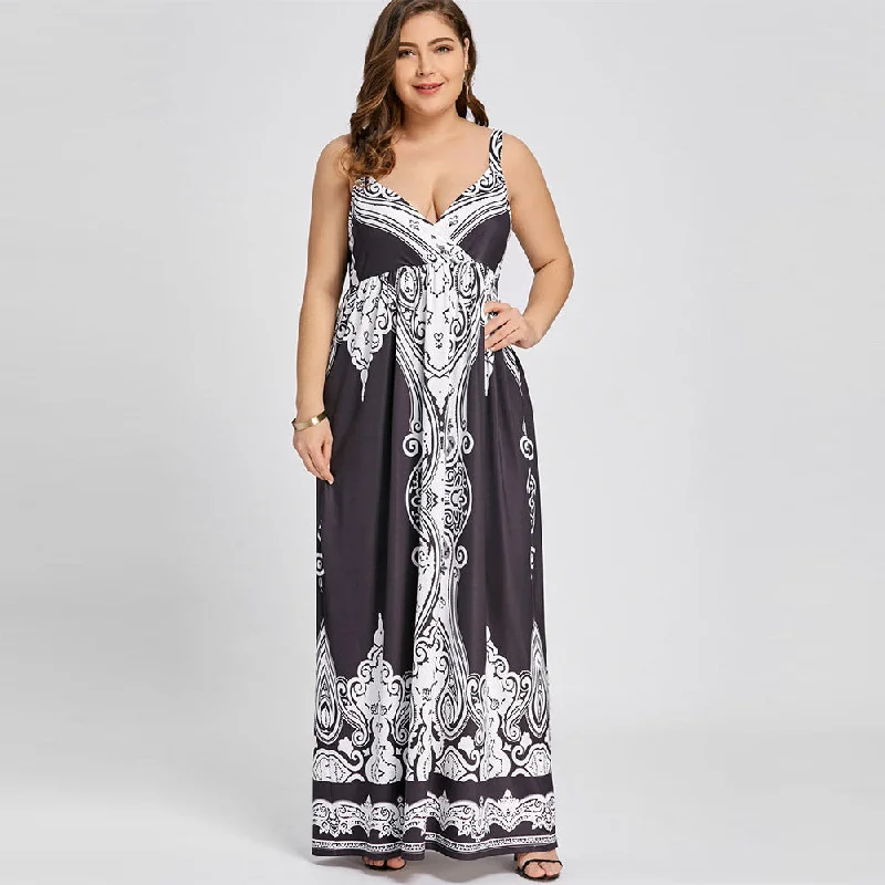 ROSEGAL Plus Size Arab Print Sleeveless Maxi Dress V-Neck Empire Robe Long Vintage Spaghetti Strap Sexy Dress Summer Women 2019 Trendy Off-Shoulder Ruffle Maxi Dress ROSEGAL Plus Size Arab Print Sleeveless Maxi Dress V-Neck Empire Robe Long Vintage Spaghetti Strap Sexy Dress Summer Women 2019 Trendy Off-Shoulder Ruffle Maxi Dress