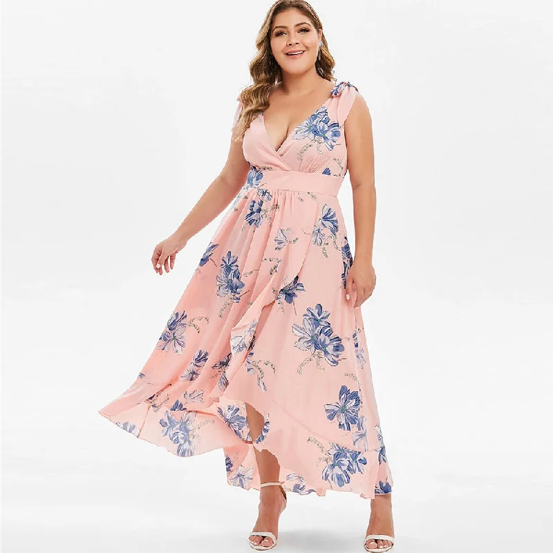 Rosegal Plus Size Floral Print Tie Shoulder High Low Dress Women Asymmetrical Ankle-Length V-Neck Sleeveless Party Maxi Dress Fashionable High-Waist Maxi Dress Rosegal Plus Size Floral Print Tie Shoulder High Low Dress Women Asymmetrical Ankle-Length V-Neck Sleeveless Party Maxi Dress Fashionable High-Waist Maxi Dress