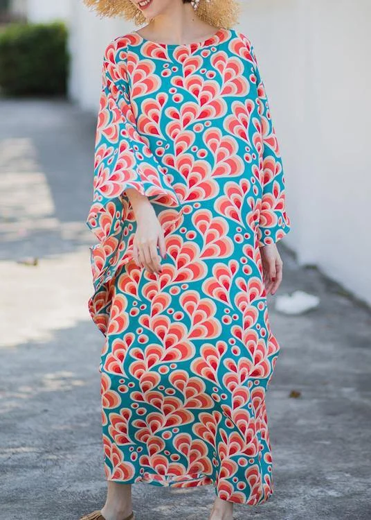 Style Print Kaftan Batwing Sleeve Maxi Dresses Trendy Ruffled Maxi Dress