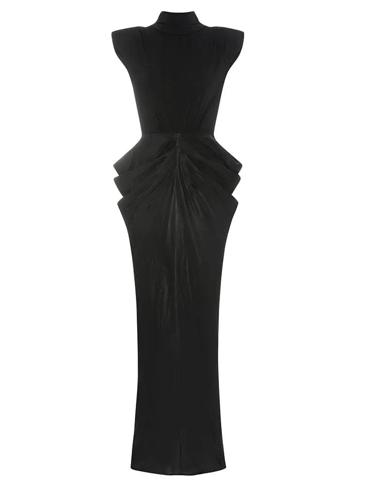 Tyra High Neck Elegant Plaid Black Maxi Dress Trendy Maxi Dress with Lace