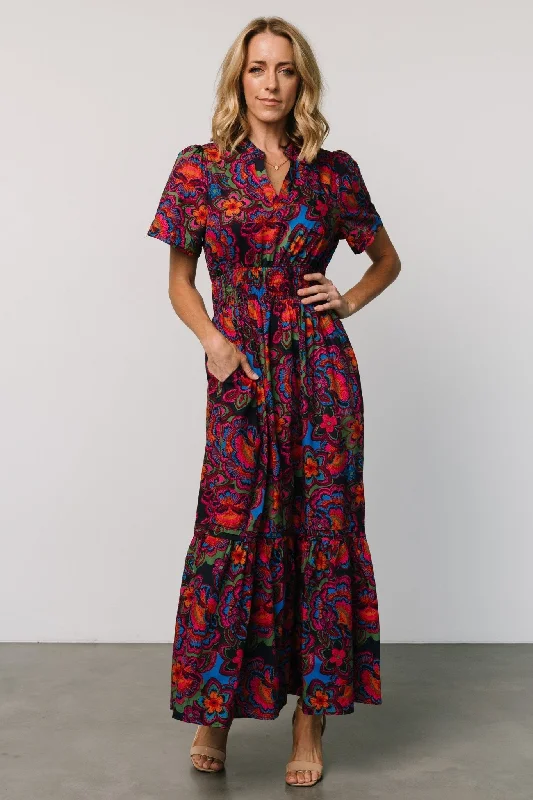 Vera Maxi Dress | Midnight Fuchsia Print Comfortable Flowy Maxi Dress