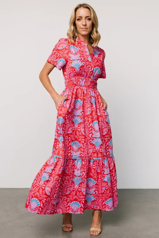 Vera Maxi Dress | Red Multi Print Elegant Tiered Maxi Dress