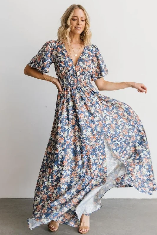 Verona Smocked Maxi Dress | Blue Floral Chic Summer Maxi Dress