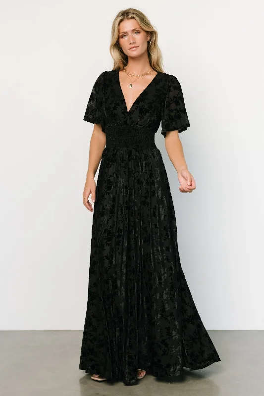 Veronica Velvet Maxi Dress | Black Elegant Maxi Dress with Slit
