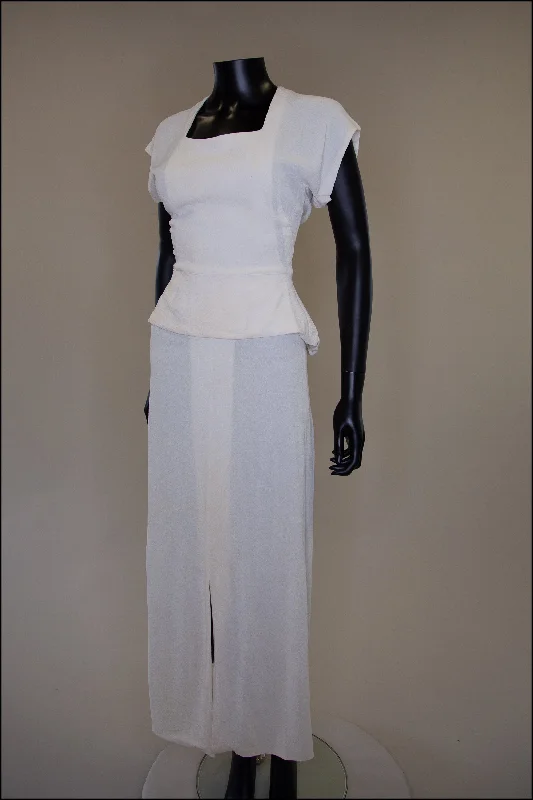 Vintage 1940s Cream Crepe Maxi Dress Trendy Maxi Dress with Lace
