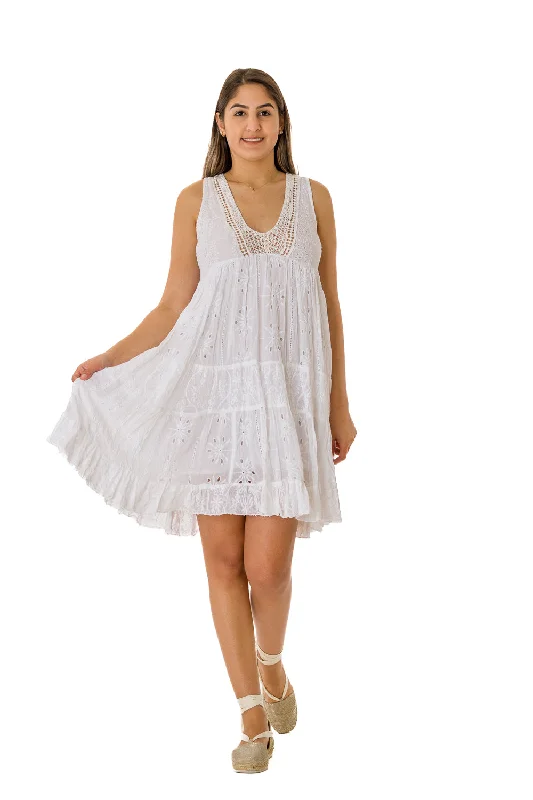white cotton mini dress 2023 #20617 Fashionable Mini Dress with Pockets