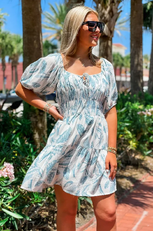 Brighter Skies Bubble Sleeve Mini Dress - Blue Stylish Button-Down Mini Dress