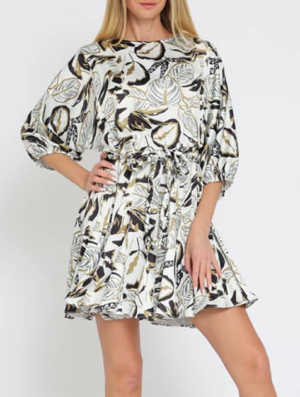 3/4 Dolman Sleeve Braid Belted Mini Dress Comfortable Bodycon Mini Dress
