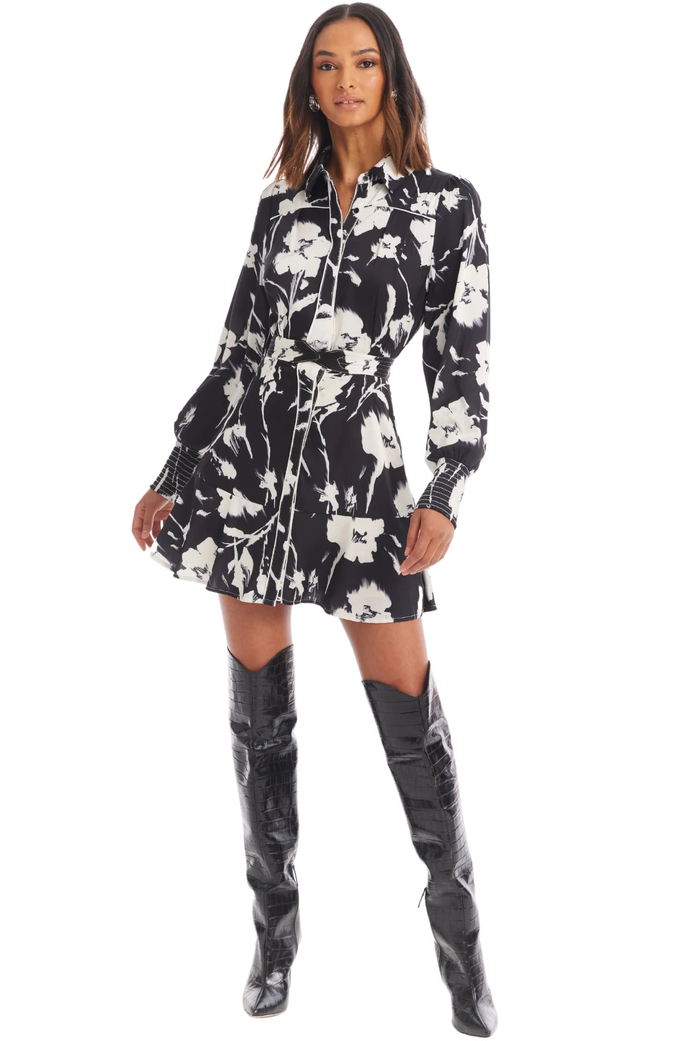 Black/Ivory Floral Dylan Mini Dress Trendy Camisole Mini Dress