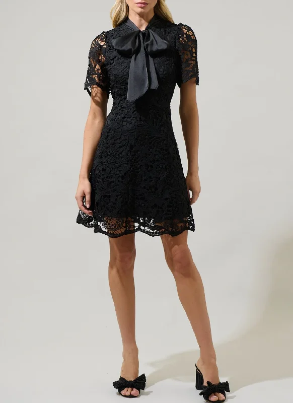 Bow Embroidered Mini Dress Cozy Cowl Neck Mini Dress