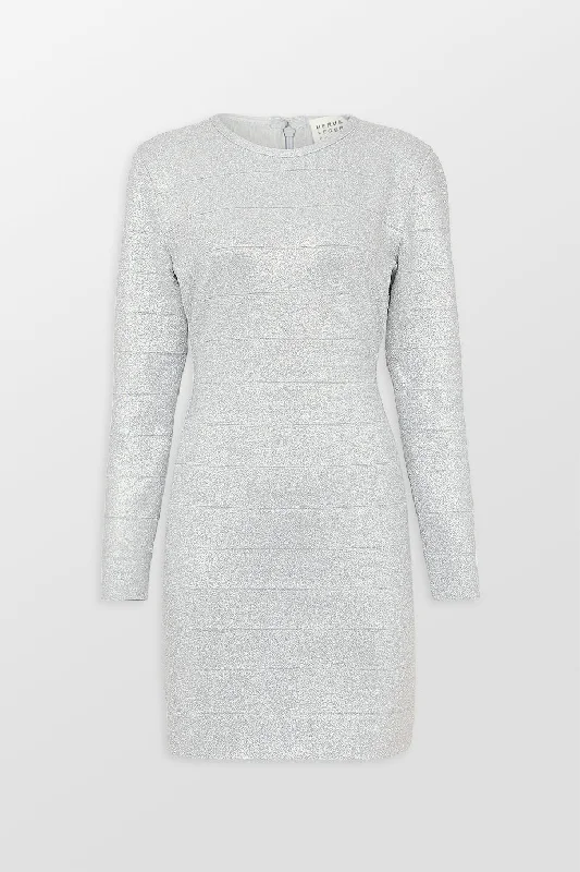 Disco Knit Crew Neck Mini Dress Elegant Sequin Mini Dress