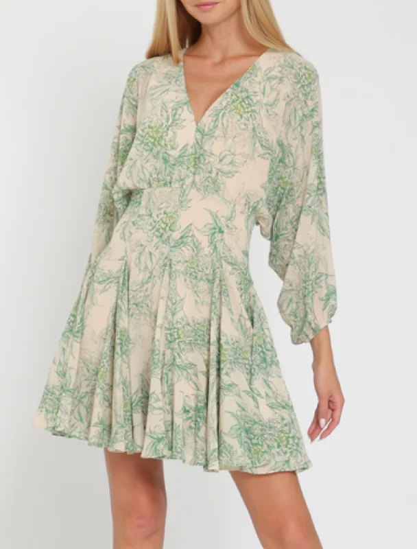 Dolman Sleeve V-Neck Ruffle Hem Mini Dress Trendy Cut-Out Mini Dress