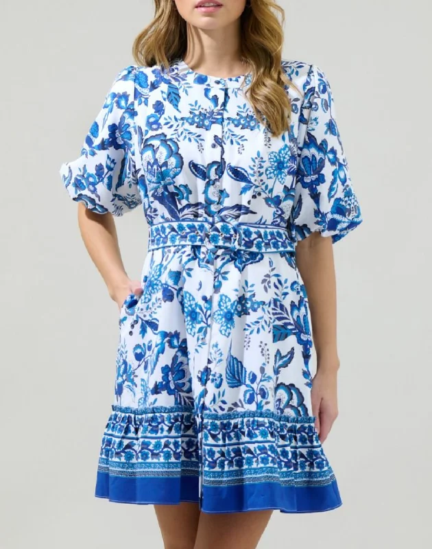 Floral Button-Down Mini Dress Fashionable Mini Dress with Frills
