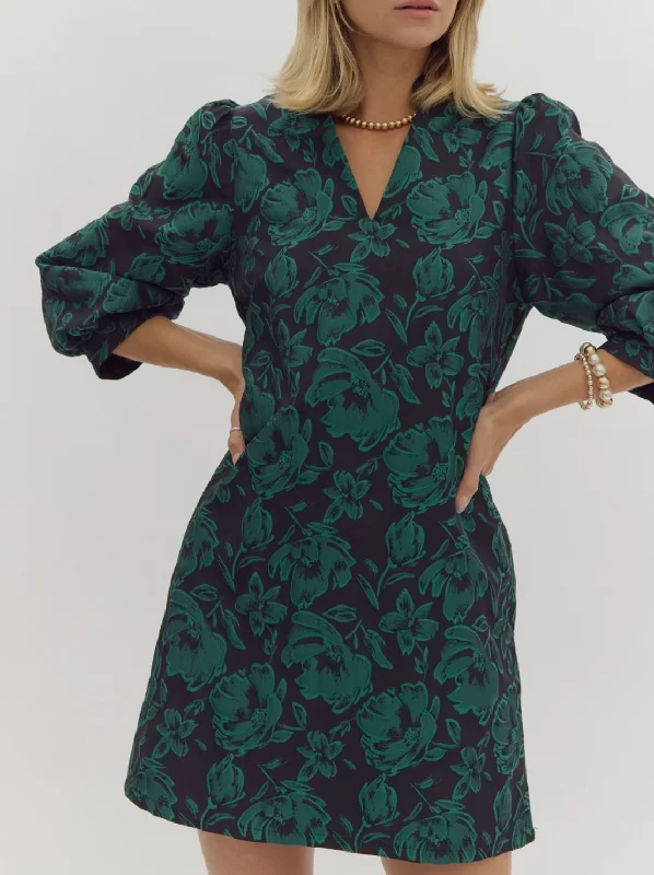 Floral Print V-Neck 3/4 Sleeve Mini Dress Comfortable Wrap Mini Dress