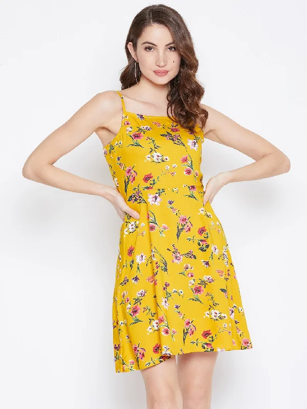 Floral Printed Fit & Flare Mini Dress Fashionable Lace Mini Dress