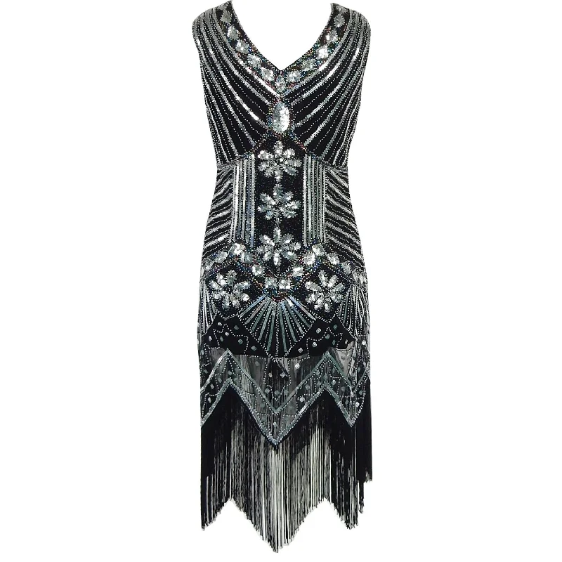 High Quality 2022 New Flapper Dress Great Gatsby Party Sequins V-Neck Women's Sexy Formal Mini Dresses Elegant Silk Mini Dress