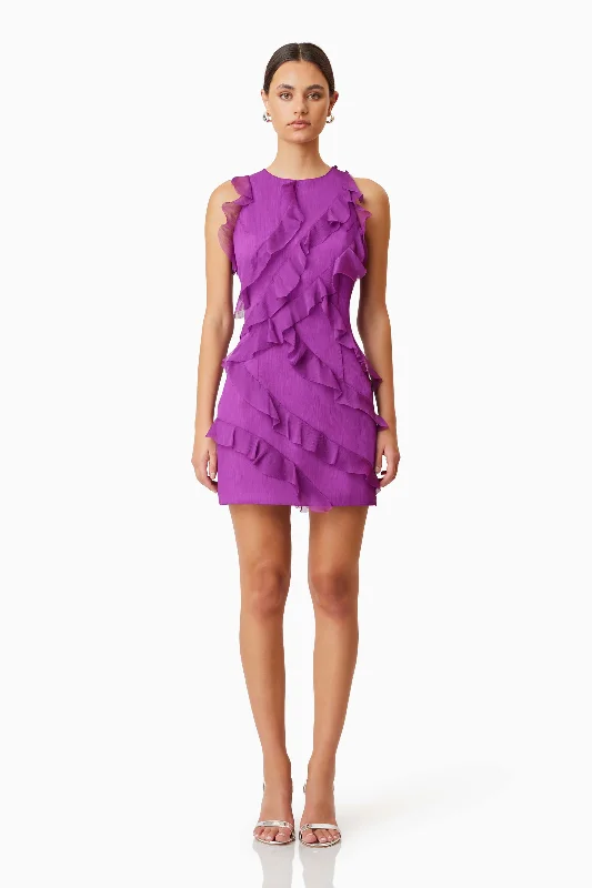 Mia Sheer Party Mini Dress In Purple Fashionable Polka Dot Mini Dress