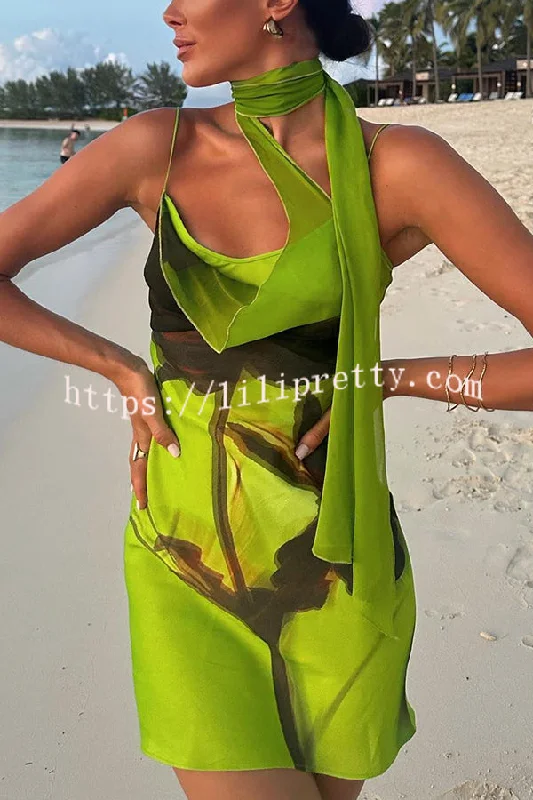 Orisha Floral Print Wrap Style Neckline Slip Mini Dress Fashionable Summer Mini Dress