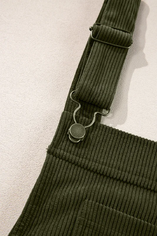 Olive Green Corduroy Overall Mini Dress Comfortable Boho Mini Dress
