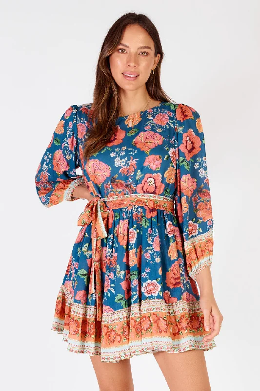 Rubyyaya - Mexican Flower Mini Dress - Multi Elegant Satin Mini Dress