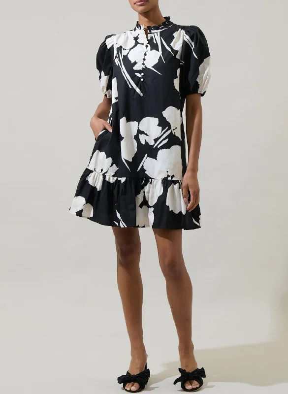 Shadow Floral Shift Mini Dress Elegant Mini Dress with Pleats