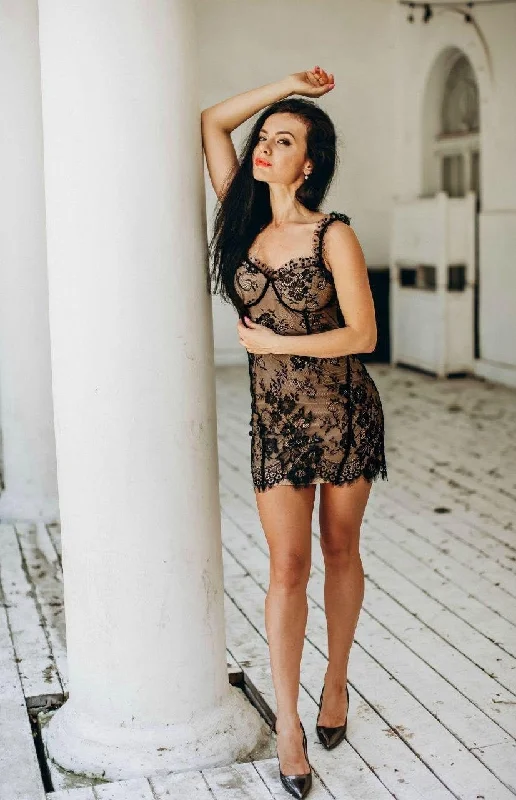 Sexy evening gown lace mini dress Trendy Floral Mini Dress