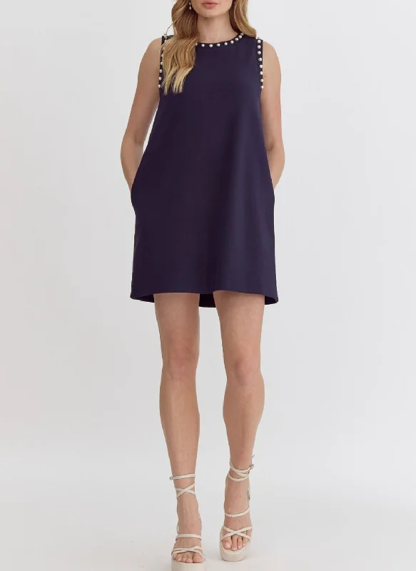 Solid Sleeveless Round Neck Mini Dress Chic Halter Mini Dress