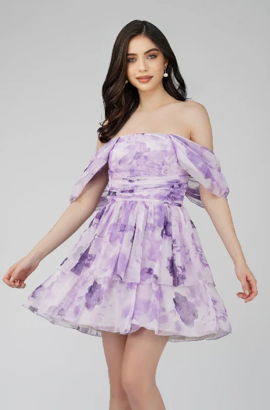 Sydney Chiffon Mini Dress in Lavender Fashionable A-Line Mini Dress