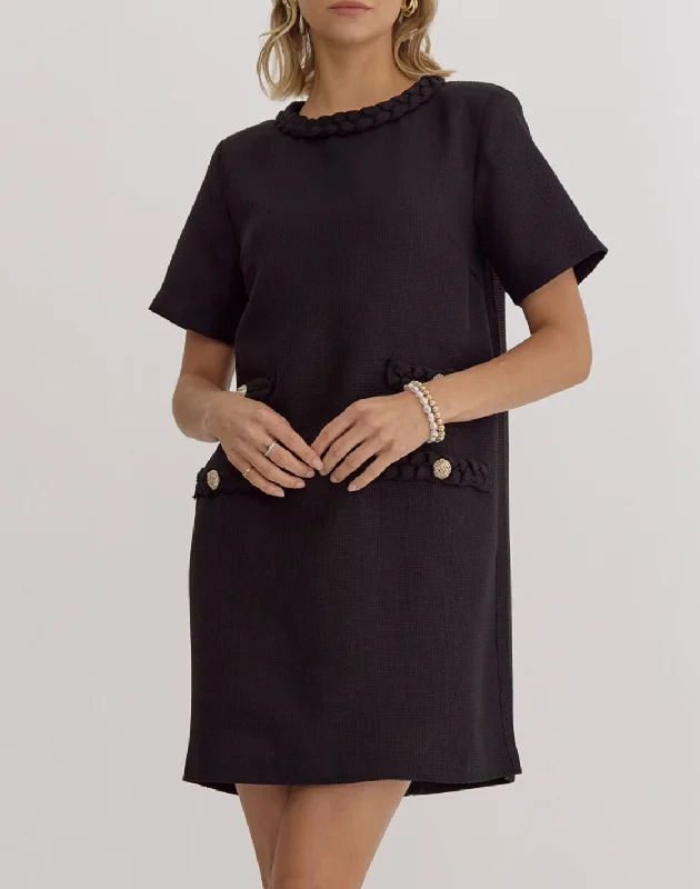 Tweed Round Neck Short Sleeve Mini Dress Elegant Mini Dress with Ruffles