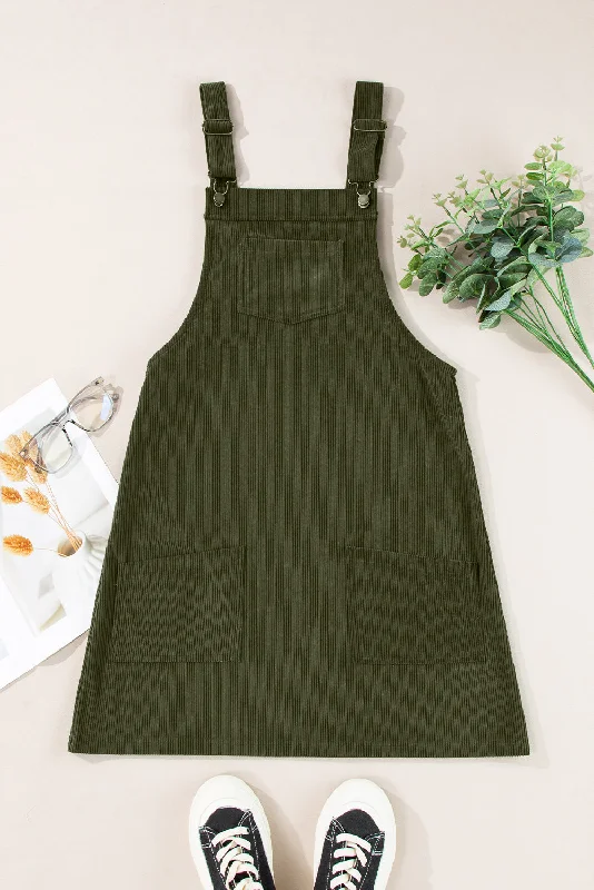 Women's Olive Green Corduroy Mini Dress Chic Sleeveless Mini Dress