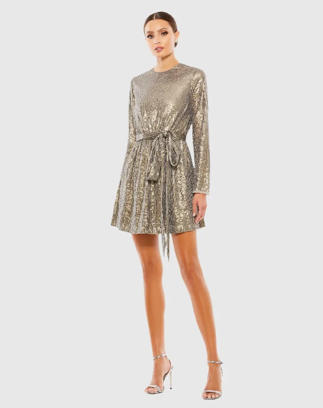 Sequin Embellished Long Sleeve High Neck Mini Dress Elegant Velvet Mini Dress