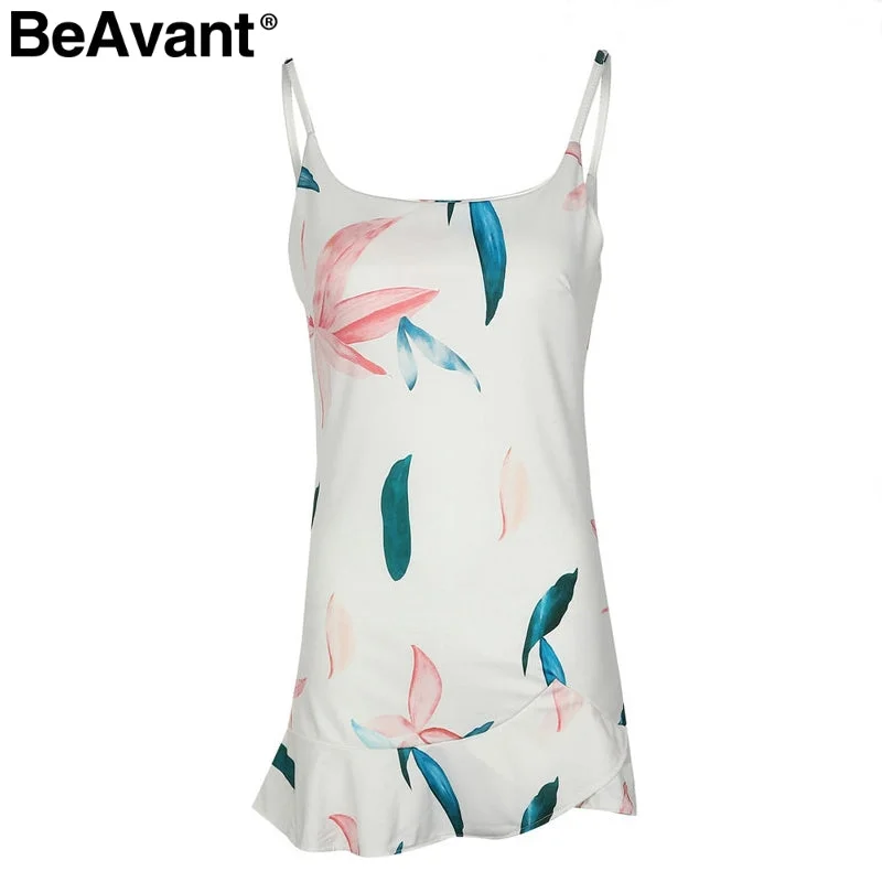 Ruffles strap skinny mini dress Summer beach print dress women sundress Strech bodycon sexy dress vestidos de festa Fashionable Party Mini Dress