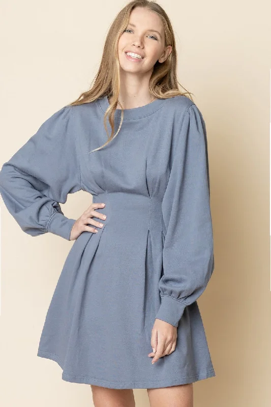 DUTCH BLUE CUFF LONG SLEEVES PINTUCK MINI DRESS MDR8700 Comfortable Casual Mini Dress