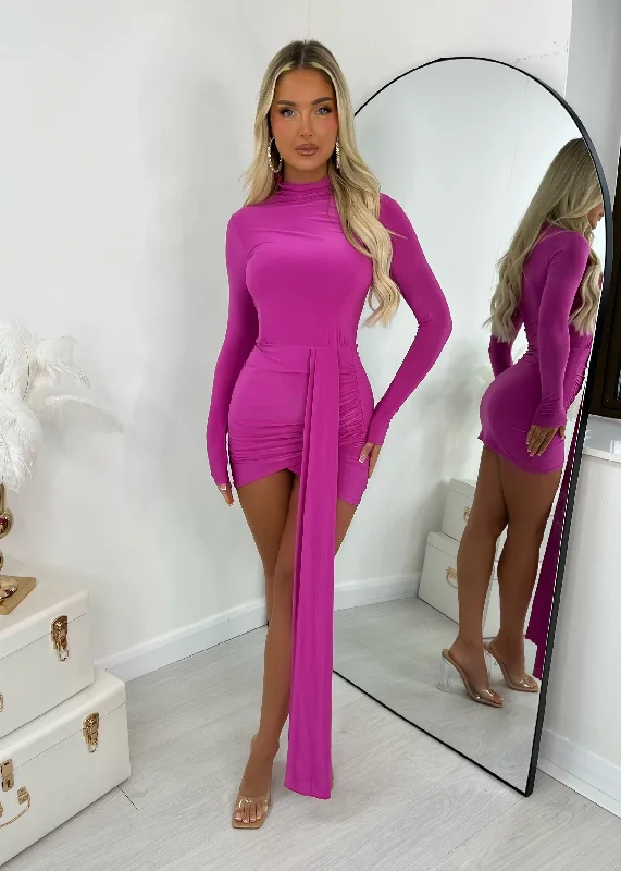 Fashion Icon Drape Mini Dress - Fuchsia Elegant Sequin Mini Dress