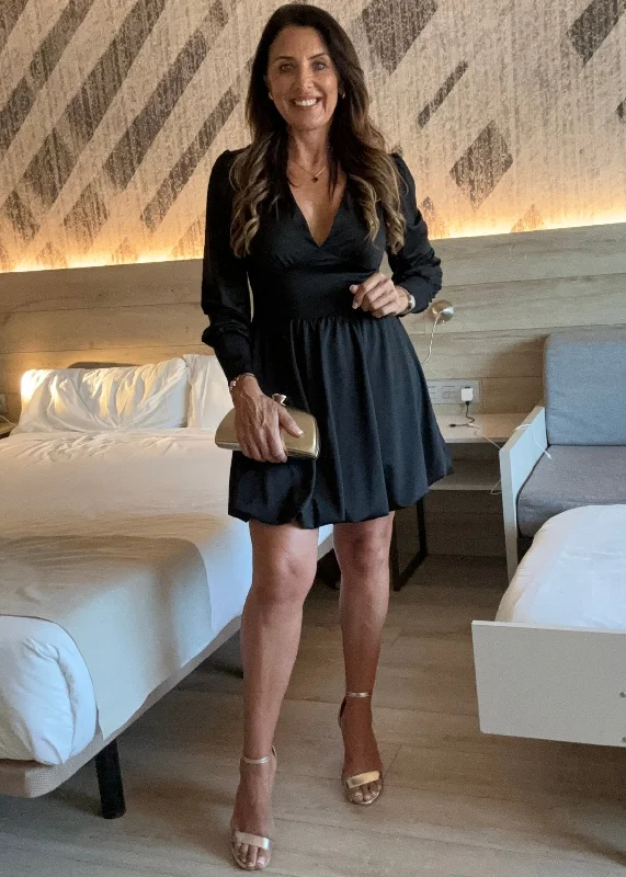 Marsali Black Puff Skirt Mini Dress Trendy Bodycon Mini Dress