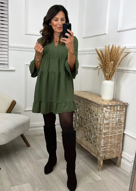 Matilde Khaki Smock Mini Dress Chic Sleeveless Mini Dress