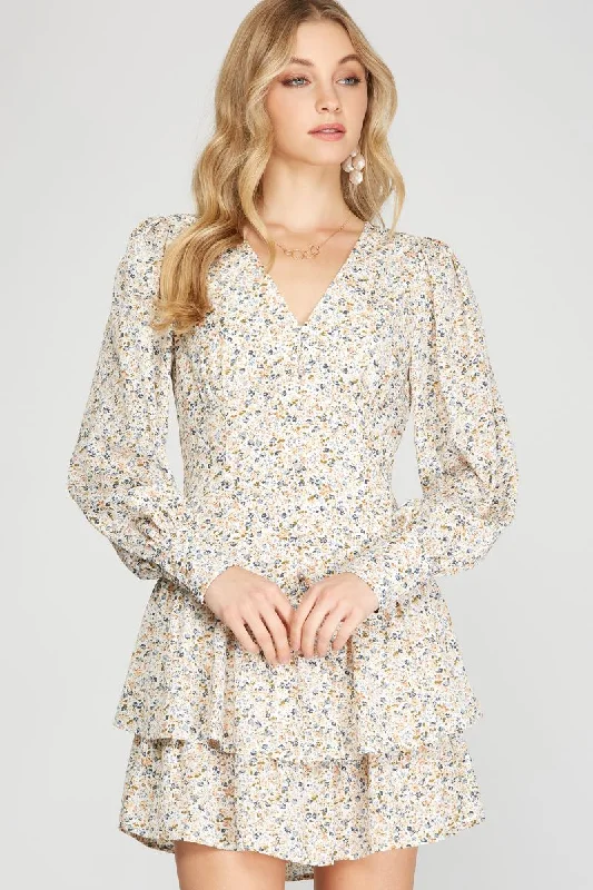 ROSE FLORAL PRINT BUTTON DOWN CUFF LONG SLEEVES MINI DRESS SS8703 Classic Striped Mini Dress