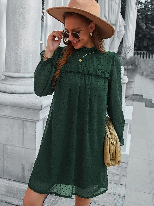 Solid Ruffles High Waist Bohemian Sexy Beach Mini Dress Fashionable A-Line Mini Dress